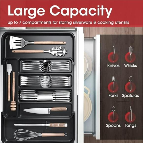 Expandable Silverware Drawer Organizer Utensil Cutlery Kitchen Storage - Picture 3 of 7